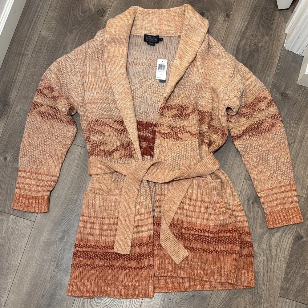 Pendleton Gradient Knit Cardigan in Beige and Rust - Picture 1 of 5